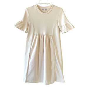 ENGLISH FACTORY Women's Size Small Cream Cotton Short Sleeve Pullover Dress